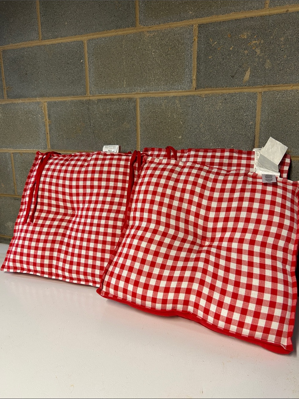 Red and White Gingham Seat Cushions - Set of 4